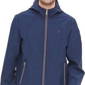 TOMMY HILFIGER MEN'S WATER/WIND RESISTANT NAVY HOODED JACKET SIZE LARGE
